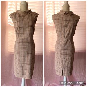 Ann Taylor Plaid Classy Academia Knee Length Collar Dress size 14P